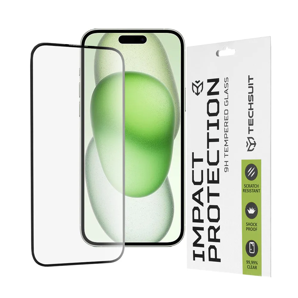 Pellicola protettiva per schermo Techsuit per Apple iPhone 16 Plus / 15 Plus, Vetro temperato, Full Glue, 111D, Nero - immagine 1
