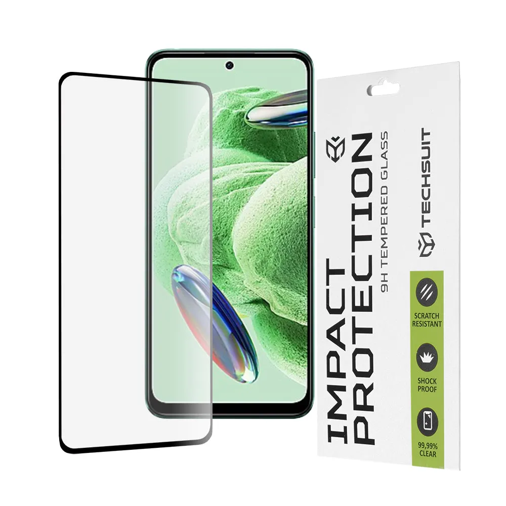 Pellicola Protettiva Schermo Techsuit per Xiaomi Redmi Note 12 4G / Poco X5 / Note 12 5G, Vetro Temperato, Full Glue, 111D, Nera - immagine 1