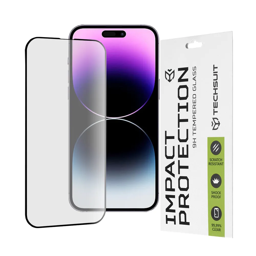 Pellicola protettiva per schermo Techsuit per Apple iPhone 14 Pro Max, Vetro temperato, Full Glue, 111D, Nero - immagine 1