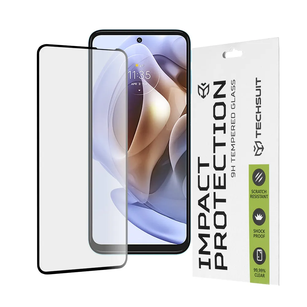 Pellicola protettiva per schermo Techsuit per Motorola Moto G62 5G / G31 / G41 / G71 5G, Vetro temperato, Full Glue, 111D, Nero - immagine 1