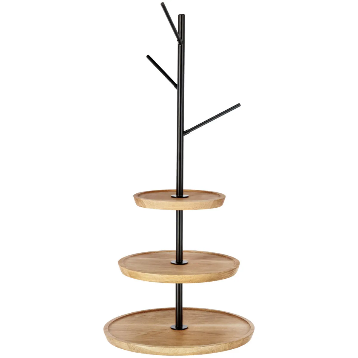 VEGA Etagere Cornu a tre ripiani, con porta brezel, senza piedini; 34.8x78.4 cm (ØxH); quercia/nero; rotonda - immagine 1