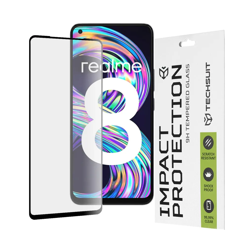 Pellicola protettiva per schermo Techsuit per Realme 8 Pro / 8, Vetro temperato, Full Glue, 111D, Nero - immagine 1