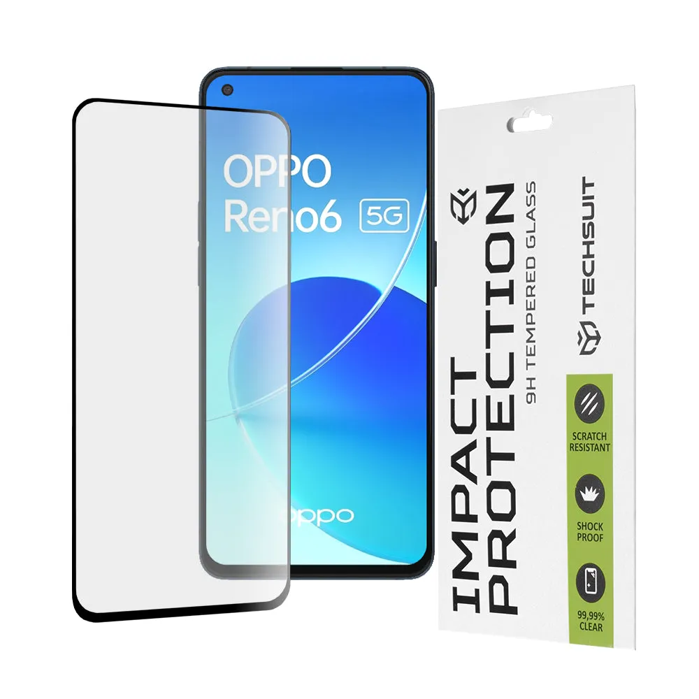 Pellicola protettiva per schermo Techsuit per Oppo Reno6 5G, Vetro temperato, Full Glue, 111D, Nero - immagine 1