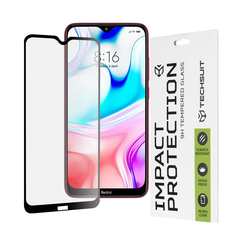 Pellicola protettiva per schermo Techsuit per Xiaomi Redmi 8A / 8, Vetro temperato, Full Glue, 111D, Nero - immagine 1