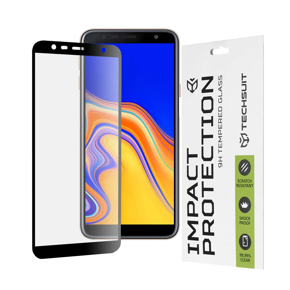 Pellicola protettiva per schermo Techsuit per Samsung Galaxy J6+ J610 / J4 Plus (2018) J415, Vetro temperato, Full Glue, 111D, Nero - immagine 1