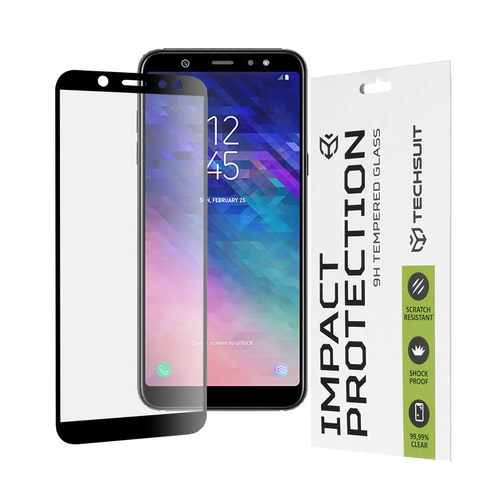 Pellicola protettiva per schermo Techsuit per Samsung Galaxy A6 Plus (2018) A605, Vetro Temperato, Full Glue, 111D, Nero - immagine 1
