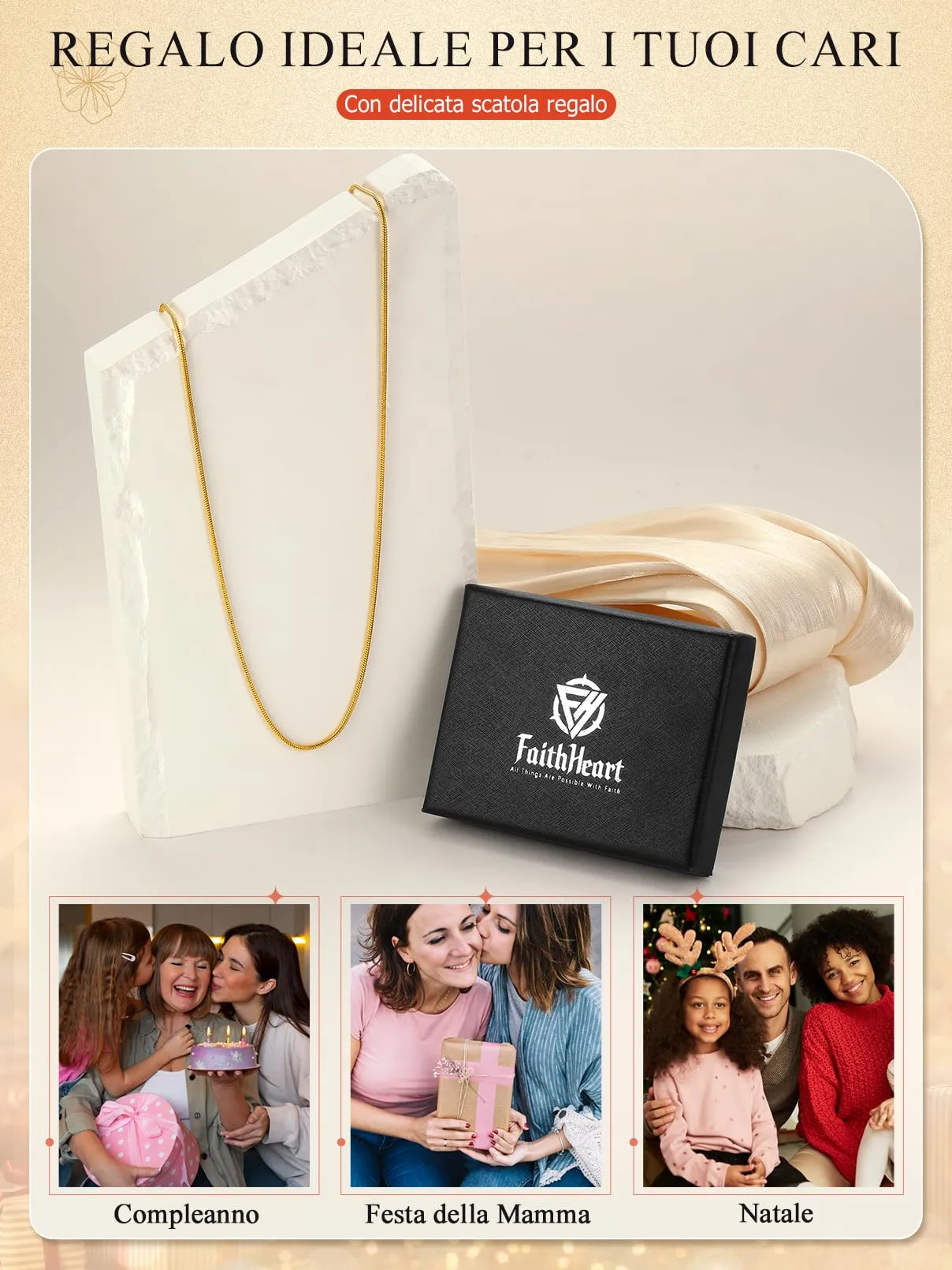 FaithHeart Collana Uomo Donna, Catenina Serpente Tonda,Larga 1mm Lunga 55cm, 316L Acciaio Inossidabile, Impermeabile di Alta Qualità, Gioielli da Regalo - immagine 6