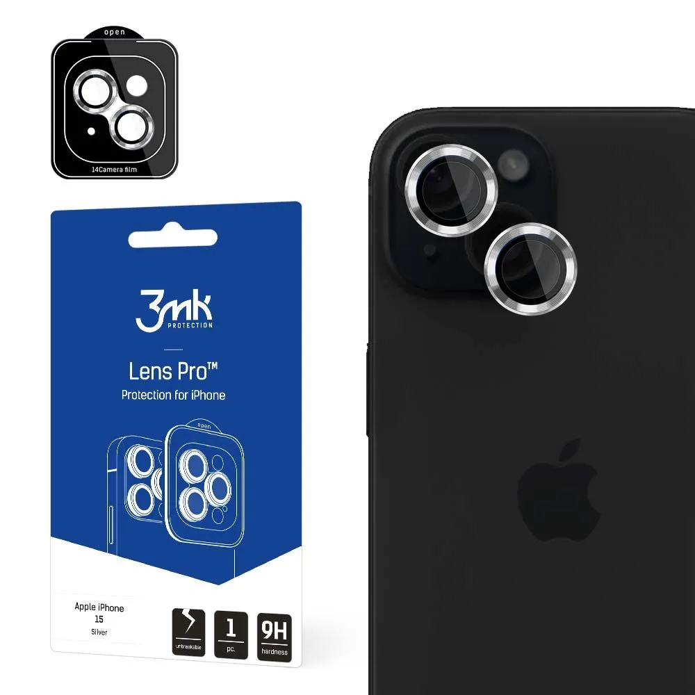 Pellicola protettiva per fotocamera posteriore 3MK Protection Pro per Apple iPhone 15, vetro temperato, argento - immagine 1