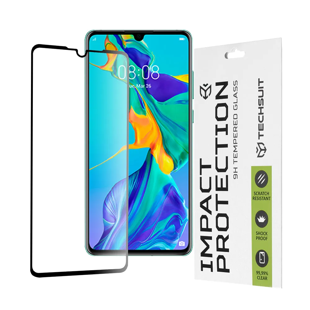 Pellicola protettiva per schermo Techsuit per Huawei P30, Vetro temperato, Full Glue, 111D, Nero - immagine 1