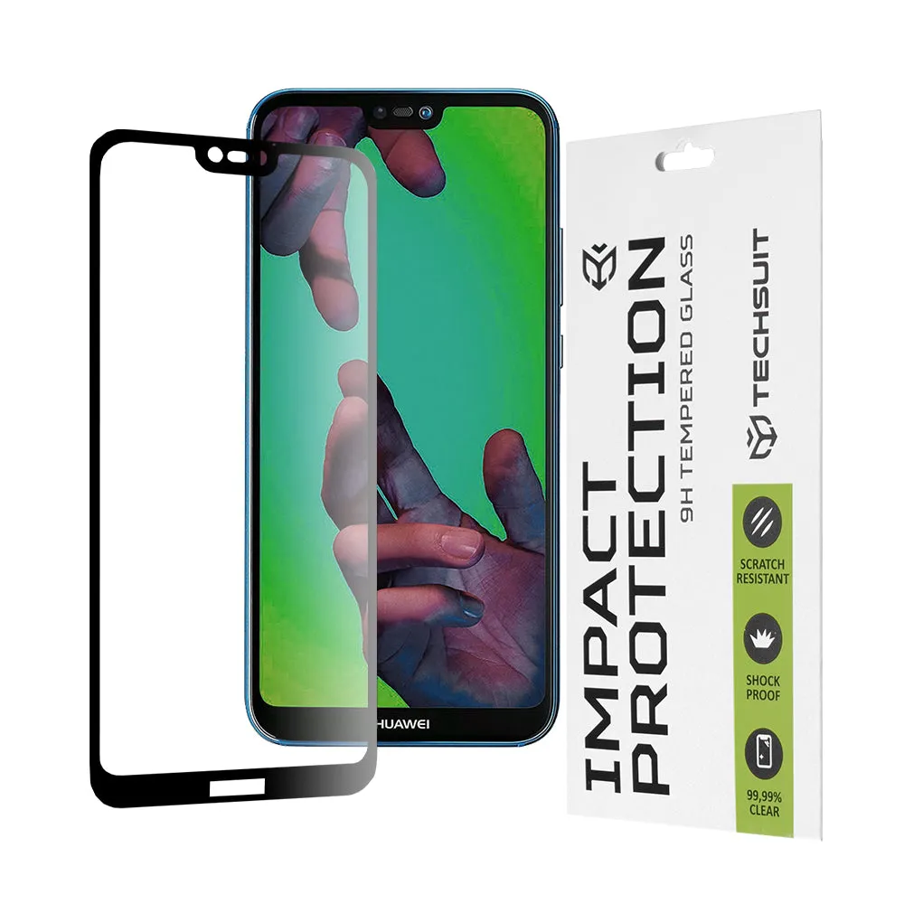Pellicola protettiva per schermo Techsuit per Huawei P20 Lite, Vetro temperato, Full Glue, 111D, Nero - immagine 1
