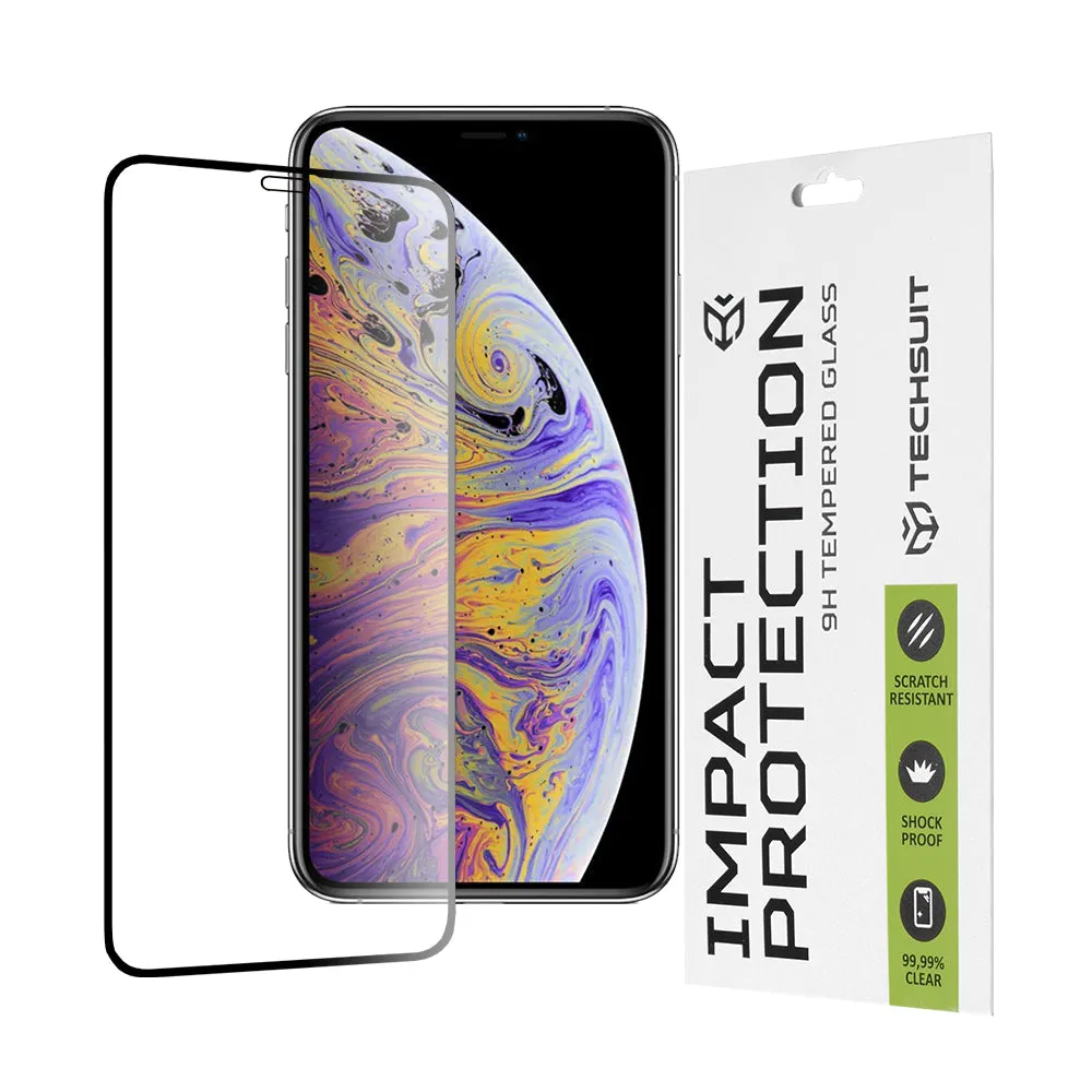 Pellicola Protettiva per Schermo Techsuit per Apple iPhone 11 Pro Max / XS Max, Vetro Temperato, Full Glue, 111D, Nero - immagine 1