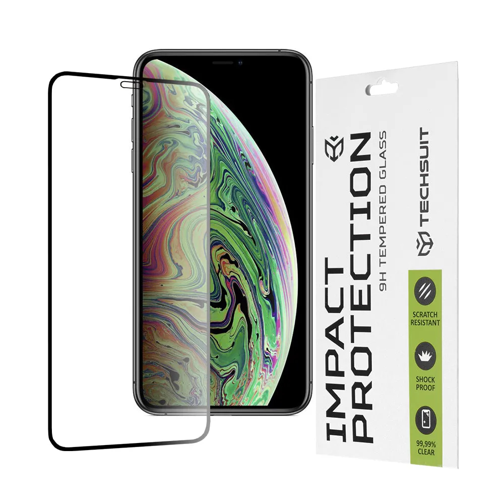 Pellicola protettiva per schermo Techsuit per Apple iPhone 11 Pro / XS / X, Vetro Temperato, Full Glue, 111D, Nero - immagine 1