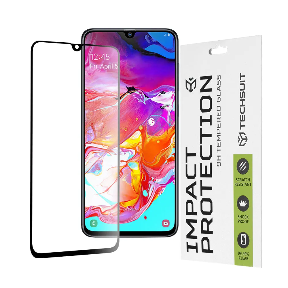 Pellicola protettiva per schermo Techsuit per Samsung Galaxy A70s A707 / A90 5G A908 / A70 A705, Vetro temperato, Full Glue, 111D, Nero - immagine 1
