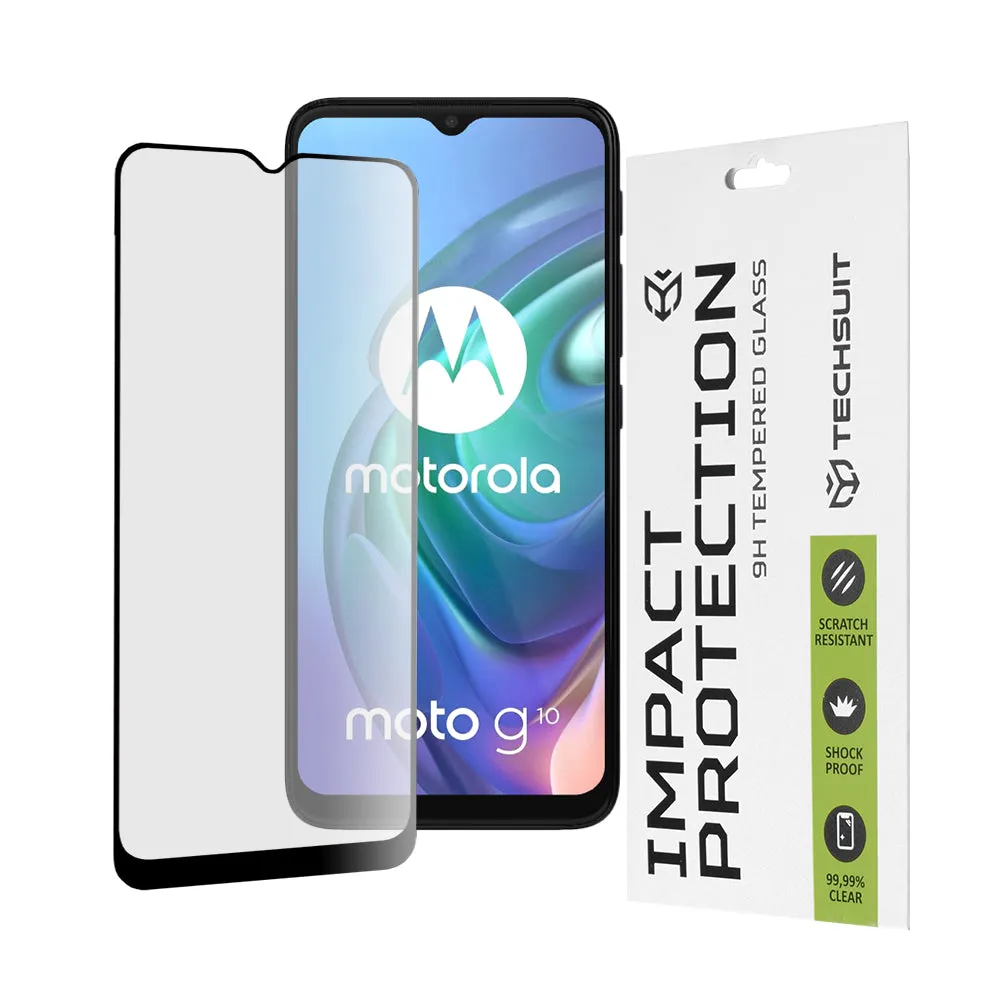 Pellicola protettiva per schermo Techsuit per Motorola Moto G30 / G20 / G10 / E7 Plus / G9 Play, Vetro temperato, Full Glue, 111D, Nero - immagine 1