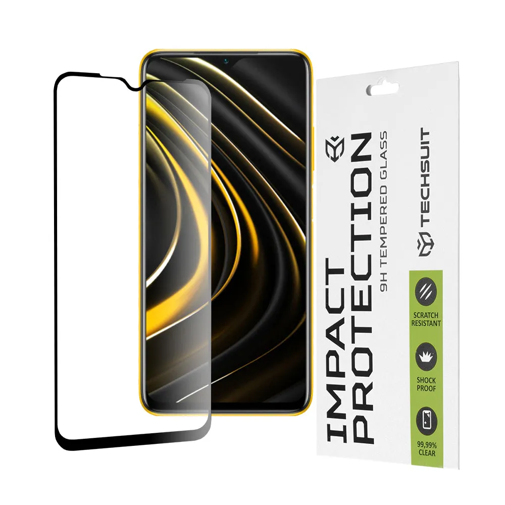 Pellicola protettiva per schermo Techsuit per Xiaomi Redmi 9 Power / 9T / Poco M3, Vetro temperato, Full Glue, 111D, Nero - immagine 1