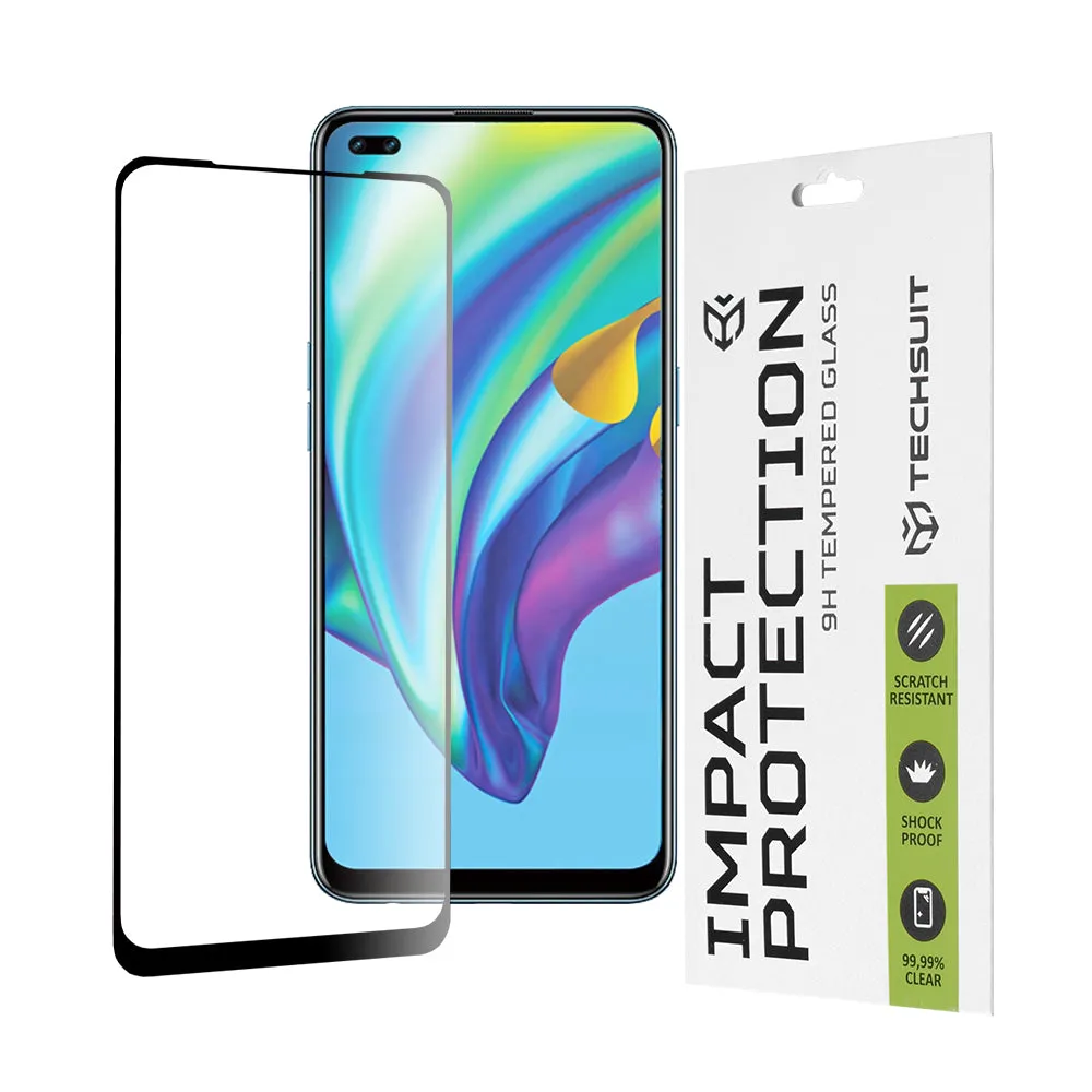 Pellicola protettiva per schermo Techsuit per Oppo Reno4 Lite, Vetro temperato, Full Glue, 111D, Nero - immagine 1