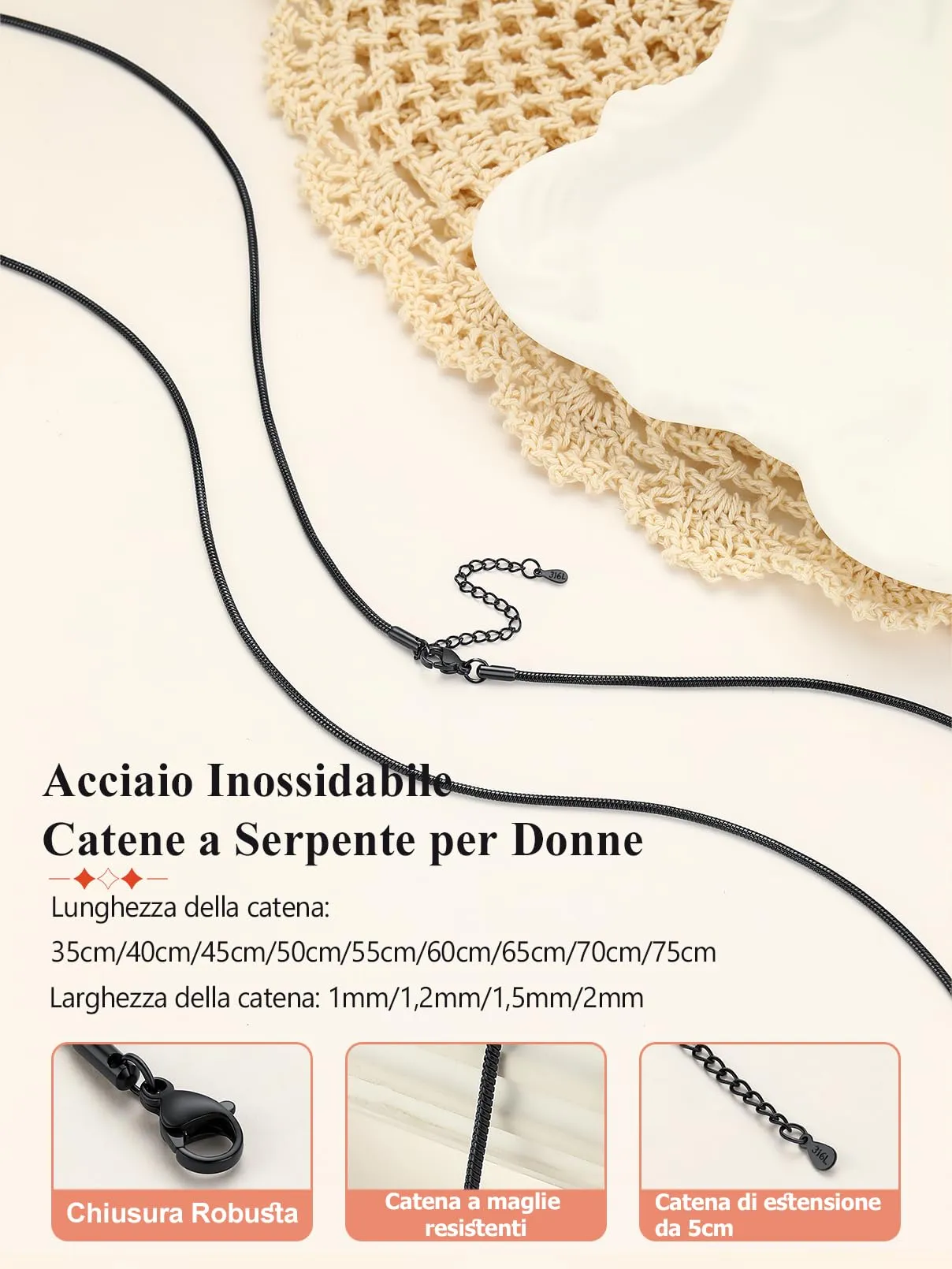 FaithHeart Collana Uomo Donna, Catenina Serpente Tonda,Larga 2mm Lunga 60cm, 316L Acciaio Inossidabile, Impermeabile di Alta Qualità, Gioielli da Regalo - immagine 4