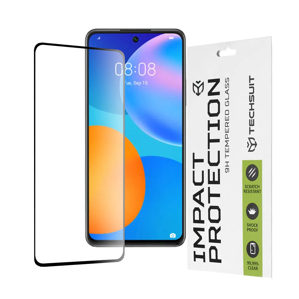 Pellicola protettiva per schermo Techsuit per Huawei P smart 2021, Vetro temperato, Full Glue, 111D, Nero - immagine 1