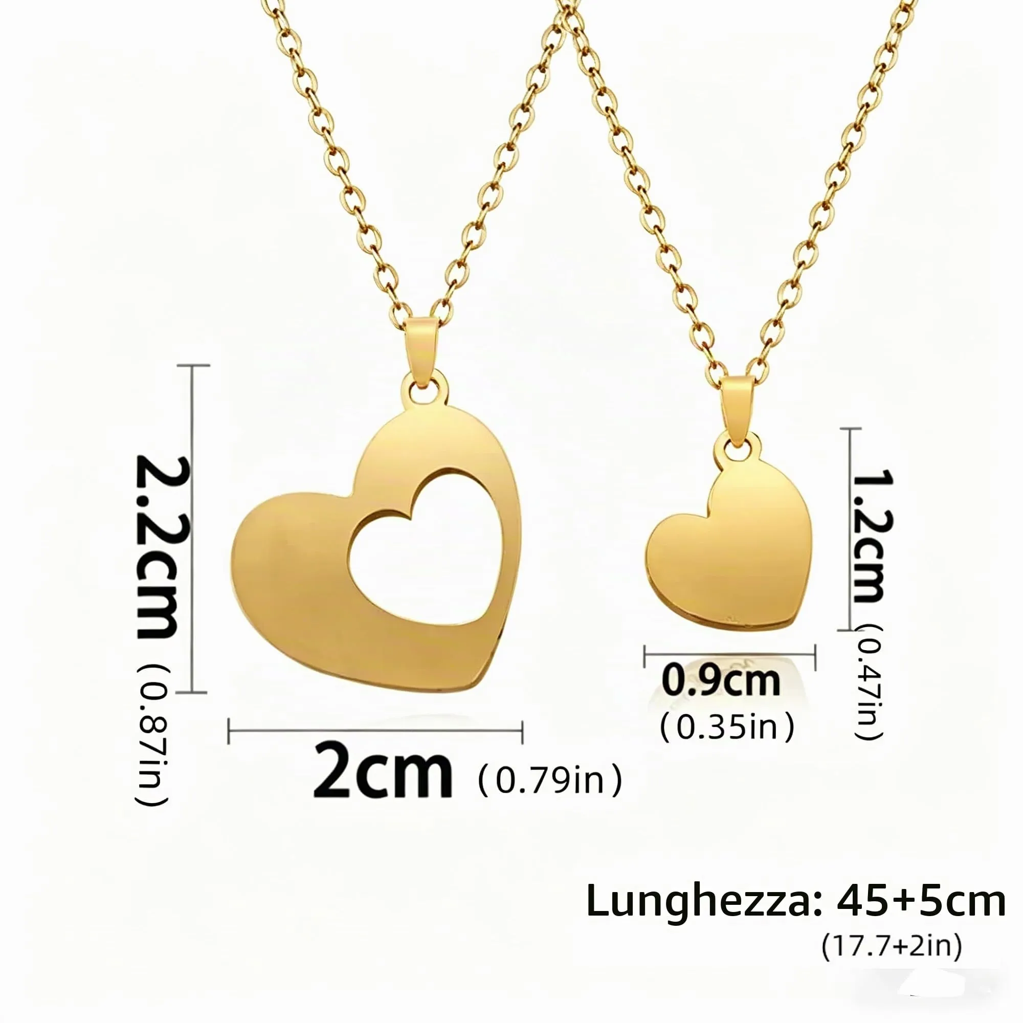 EUEAVAN, collana con ciondolo a forma di cuore spezzato, BFF Foever due mezzi cuori, collana abbinata a forma di cuore, gioielli per coppie, regalo, Moyen, Acciaio inossidabile, Senza Gemme - immagine 6