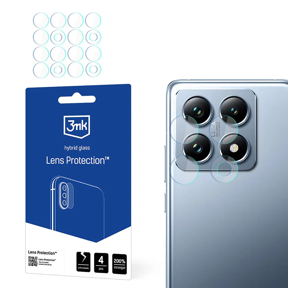 Pellicola protettiva per fotocamera posteriore 3MK Protection per Xiaomi 14T Pro / 14T, Vetro Flessibile, Set da 4 pezzi, Trasparente - immagine 1