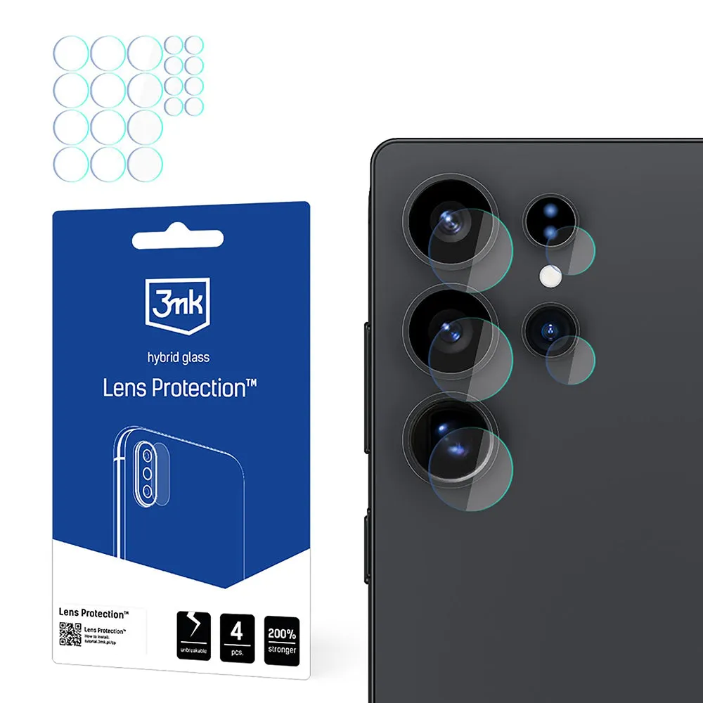 Pellicola protettiva per fotocamera posteriore 3MK Protection per Samsung Galaxy S25 Ultra S938, Vetro Flessibile, Set da 4 pezzi, Trasparente - immagine 1