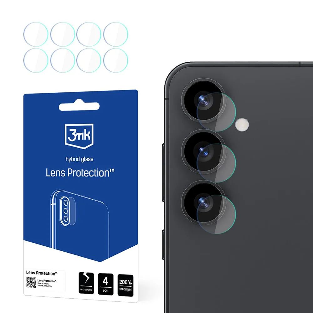 Pellicola protettiva per fotocamera posteriore 3MK Protection per Samsung Galaxy S25 S931, Vetro Flessibile, Set da 4 pezzi, Trasparente - immagine 1