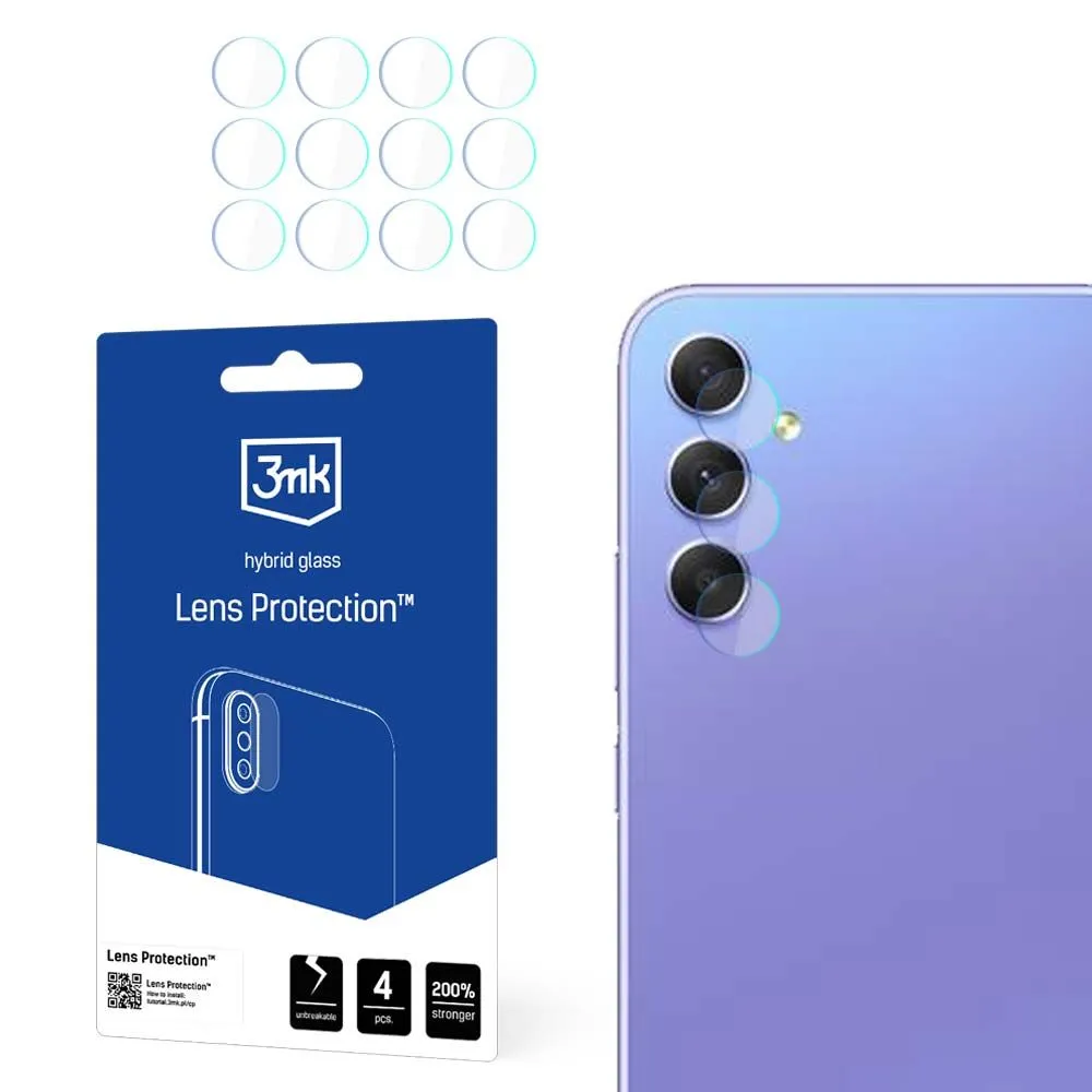 Pellicola protettiva per fotocamera posteriore 3MK Protection per Samsung Galaxy A55 5G A556 / A35 5G A356, Vetro Flessibile, Set da 4 pezzi, Trasparente - immagine 1