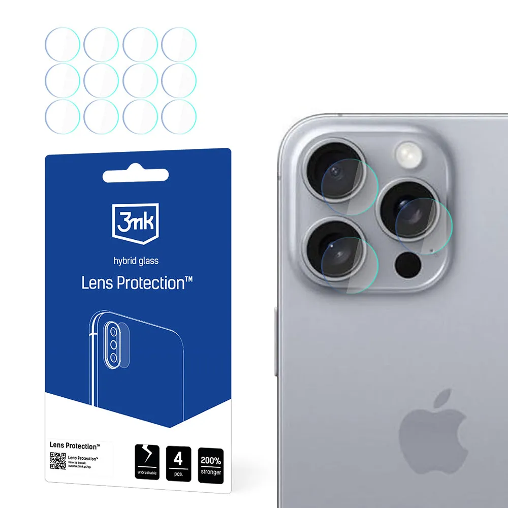 Pellicola protettiva per fotocamera posteriore 3MK Protection per Apple iPhone 16 Pro, Vetro Flessibile, Set da 4 pezzi, Trasparente - immagine 1