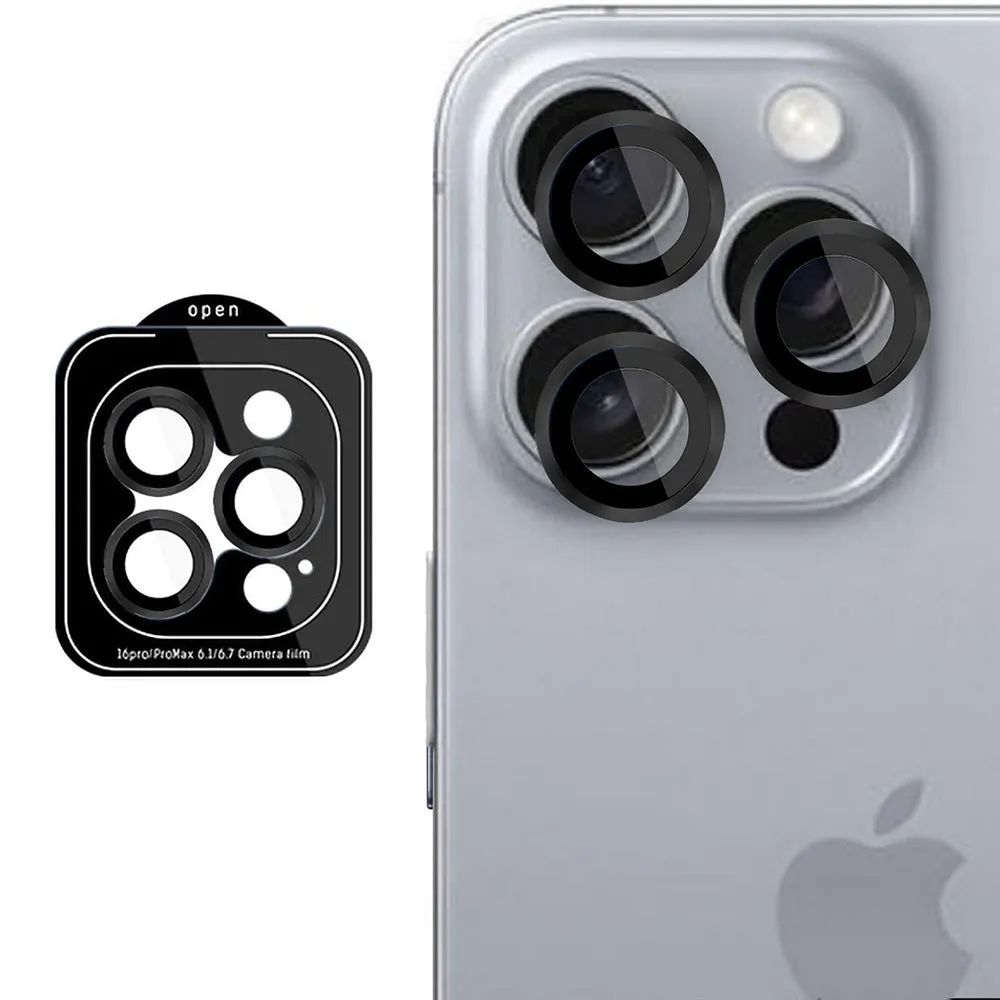 Pellicola protettiva per fotocamera posteriore 3MK Protection Pro per Apple iPhone 16 Pro Max / 16 Pro, Vetro temperato, Nero - immagine 1