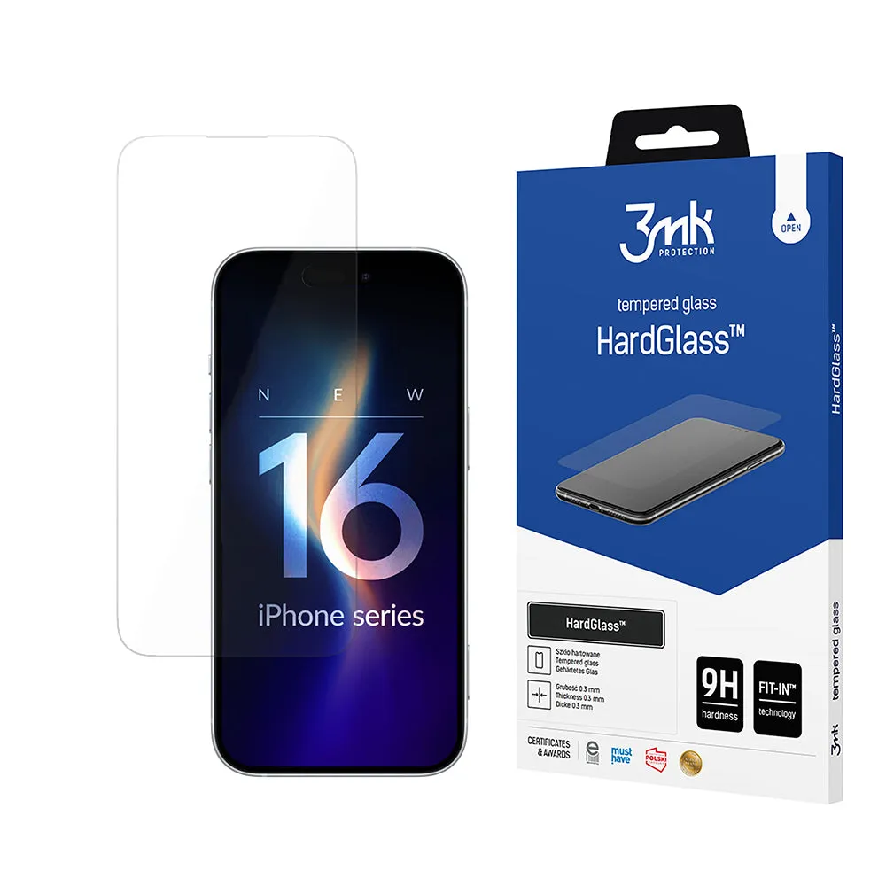 Pellicola protettiva per schermo 3MK HardGlass per Apple iPhone 16, Vetro temperato, Full Glue - immagine 1