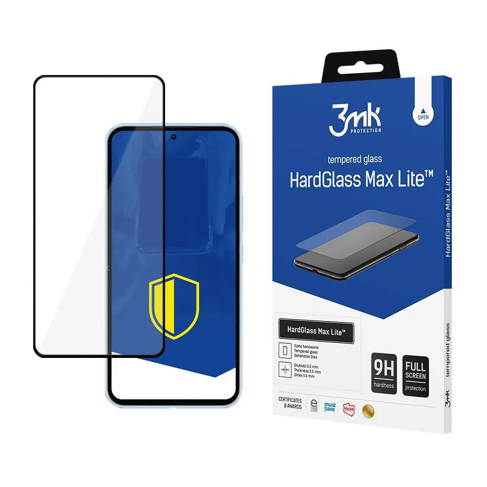 Pellicola protettiva per schermo 3MK HardGlass Max Lite per Samsung Galaxy A55 5G A556 / A35 5G A356, Vetro temperato, Full Glue, Nero - immagine 1
