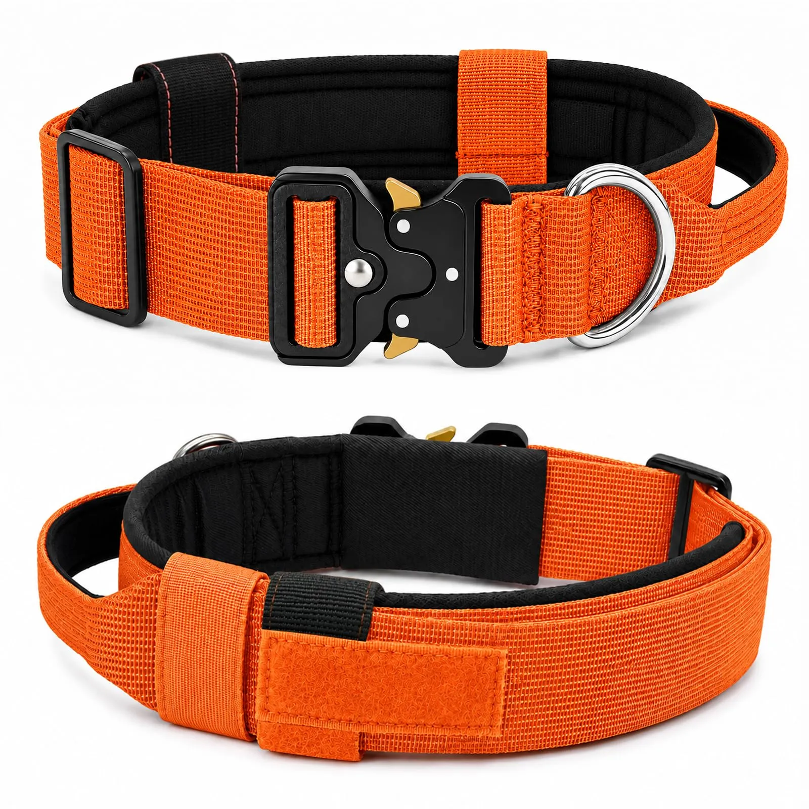 Collare Cane, Collare Tattico Regolabile per Cani Taglia Grande e Media, Larga 3,8 cm, Collari Militare in Nylon per Cani con Maniglia e Robusta Fibbia Metallica Sblocco Rapido (Arancione, XL) - immagine 8