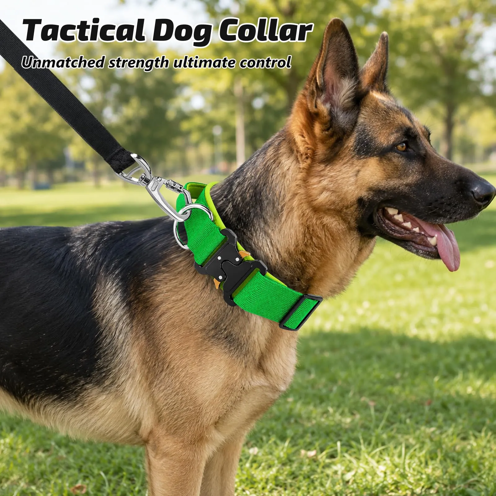 Collare Cane, Collare Tattico Regolabile per Cani Taglia Grande e Media, Larga 3,8 cm, Collari Militare in Nylon per Cani con Maniglia e Robusta Fibbia Metallica Sblocco Rapido (Verde, XL) - immagine 7