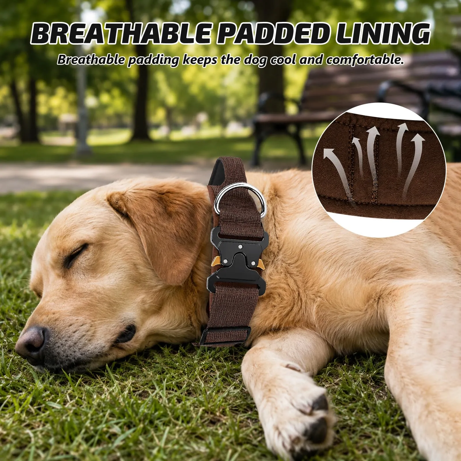 Collare Cane, Collare Tattico Regolabile per Cani Taglia Grande e Media, Larga 3,8 cm, Collari Militare in Nylon per Cani con Maniglia e Robusta Fibbia Metallica Sblocco Rapido (Marrone Scuro, M) - immagine 4