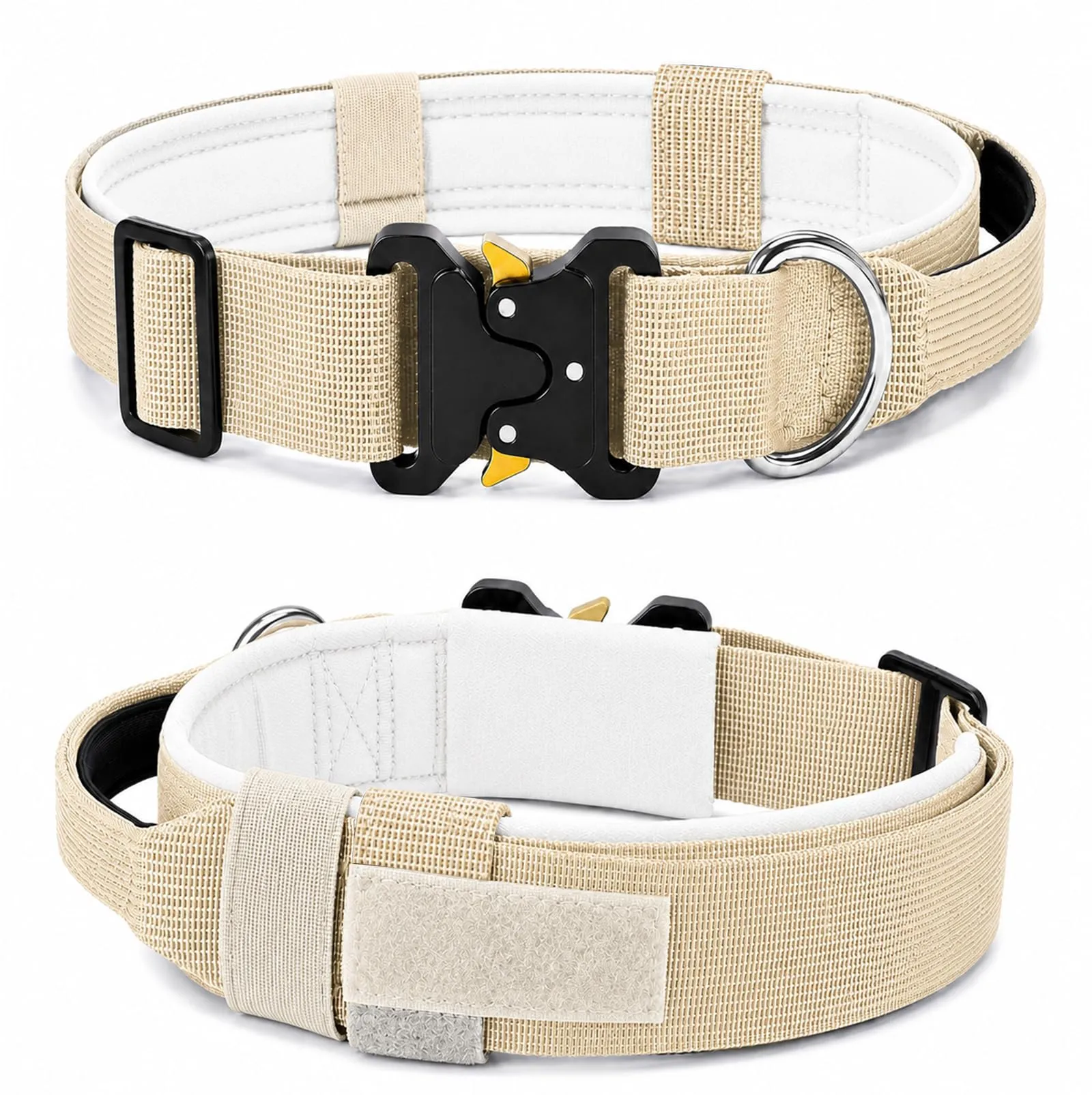 Collare Cane, Collare Tattico Regolabile per Cani Taglia Grande e Media, Larga 3,8 cm, Collari Militare in Nylon per Cani con Maniglia e Robusta Fibbia Metallica Sblocco Rapido (Beige, XL) - immagine 8