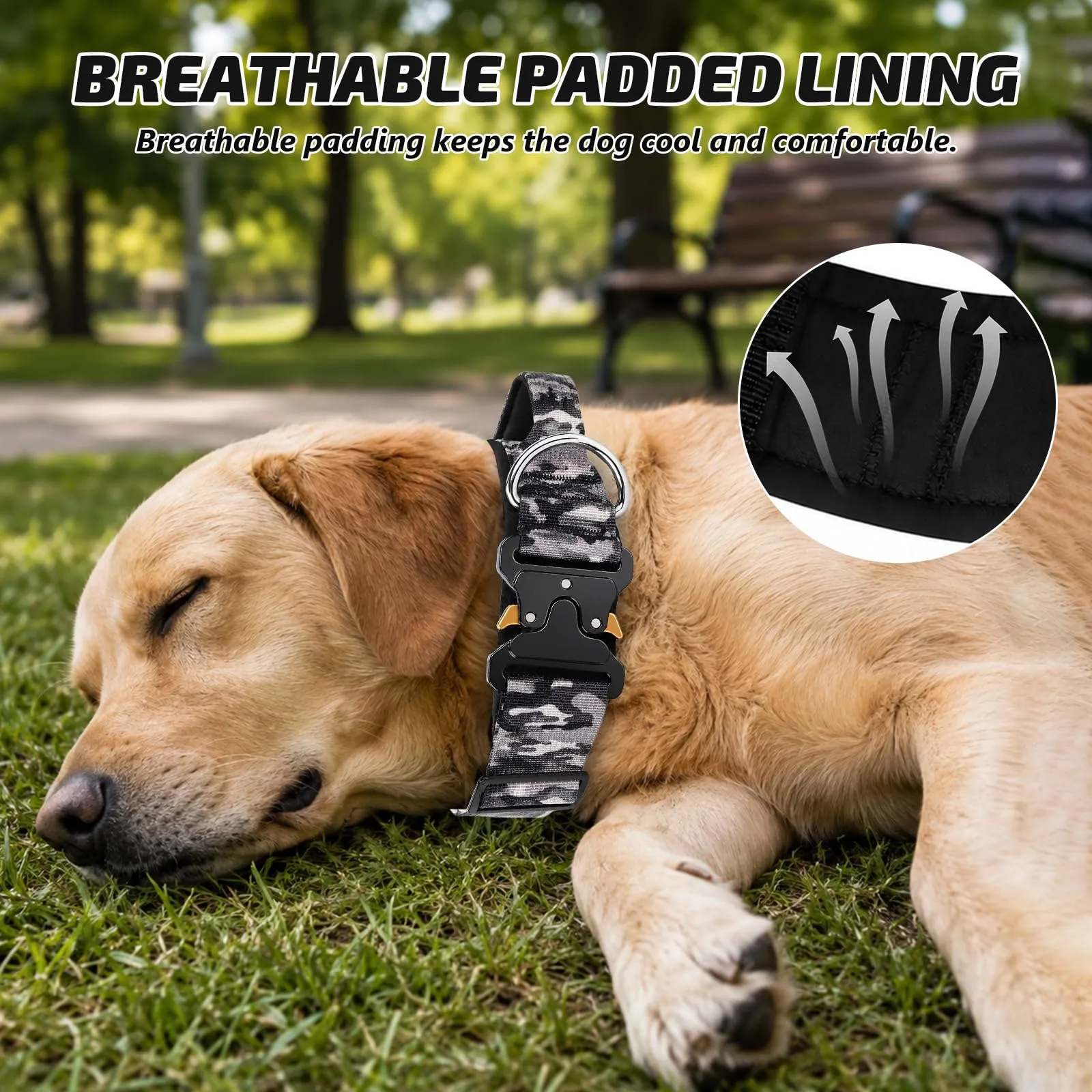 Collare Cane, Collare Tattico Regolabile per Cani Taglia Grande e Media, Larga 3,8 cm, Collari Militare in Nylon per Cani con Maniglia e Robusta Fibbia Metallica Sblocco Rapido (Grigio Mimetico, XL) - immagine 4