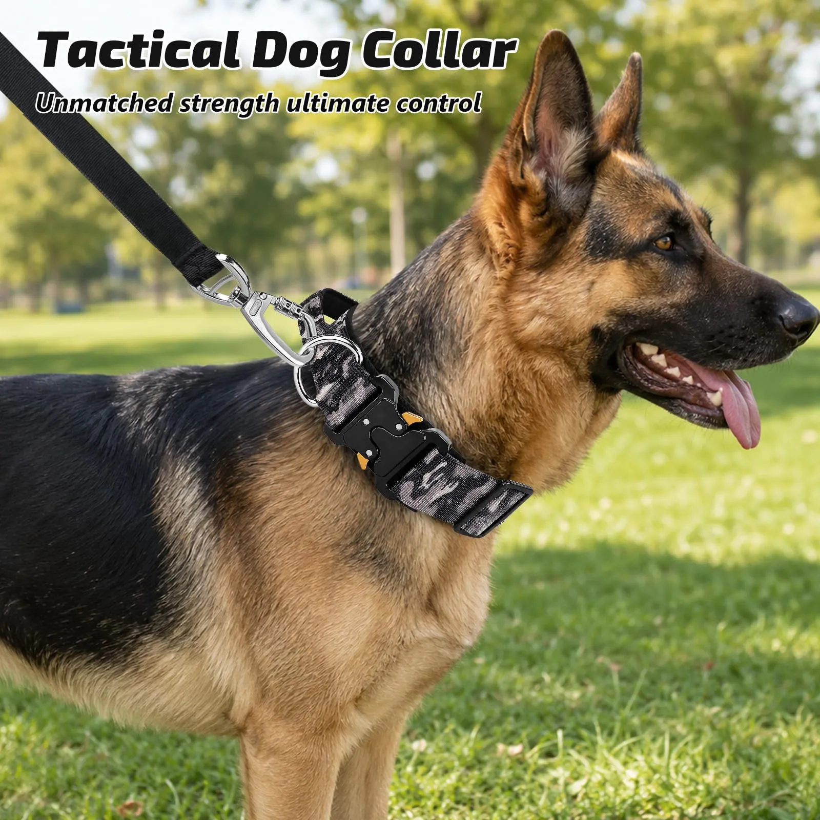 Collare Cane, Collare Tattico Regolabile per Cani Taglia Grande e Media, Larga 3,8 cm, Collari Militare in Nylon per Cani con Maniglia e Robusta Fibbia Metallica Sblocco Rapido (Grigio Mimetico, XL) - immagine 7