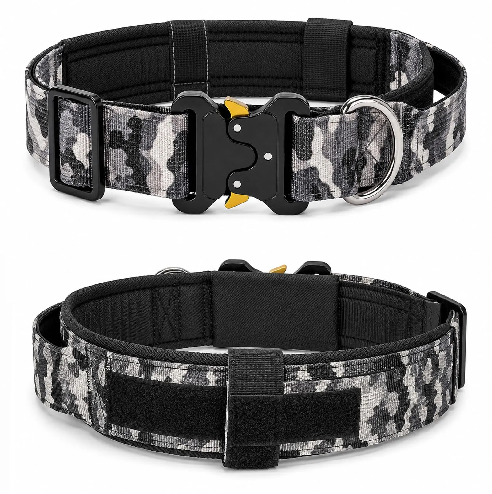 Collare Cane, Collare Tattico Regolabile per Cani Taglia Grande e Media, Larga 3,8 cm, Collari Militare in Nylon per Cani con Maniglia e Robusta Fibbia Metallica Sblocco Rapido (Grigio Mimetico, XL) - immagine 8