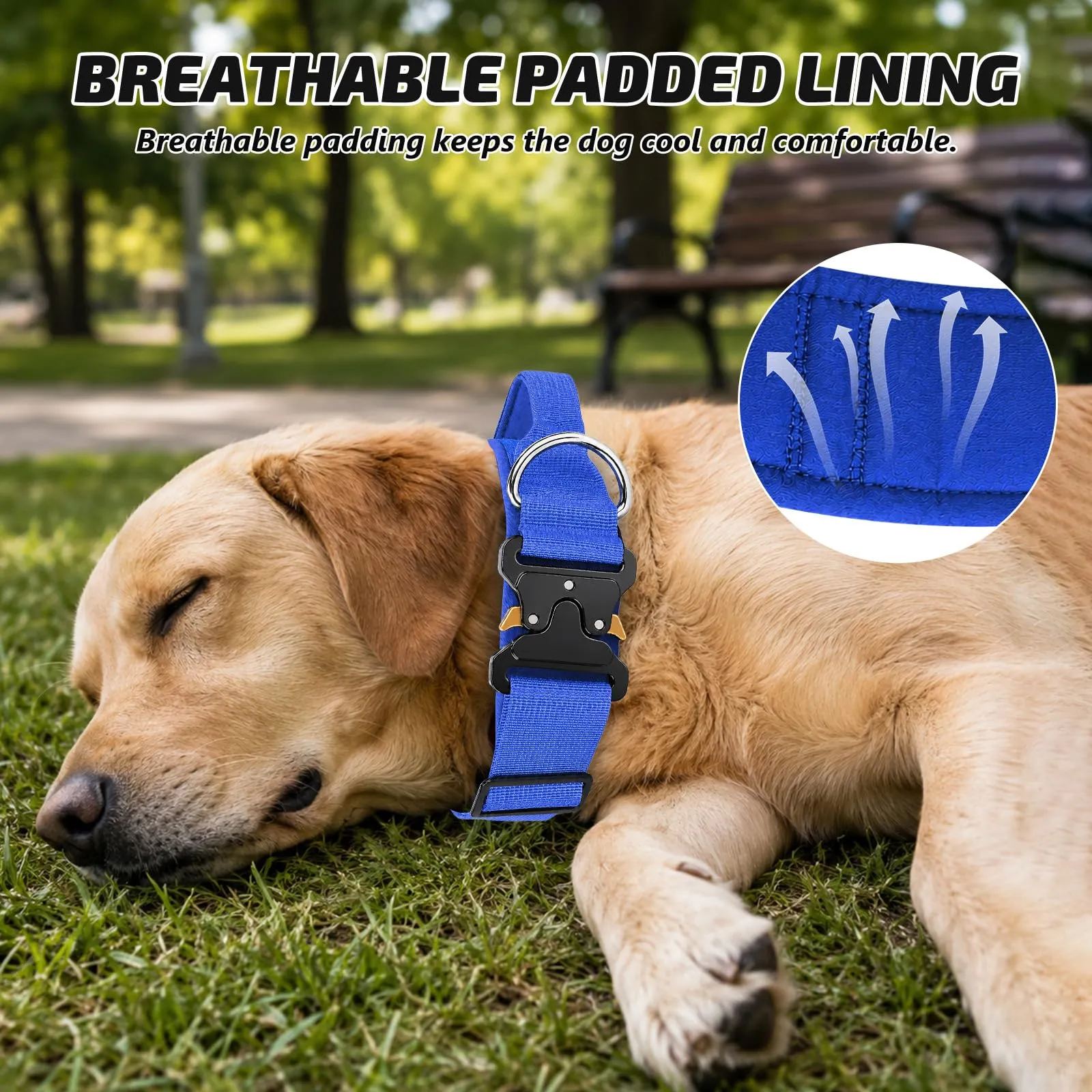 Collare Cane, Collare Tattico Regolabile per Cani Taglia Grande e Media, Larga 3,8 cm, Collari Militare in Nylon per Cani con Maniglia e Robusta Fibbia Metallica Sblocco Rapido (Blu Navy, M) - immagine 4