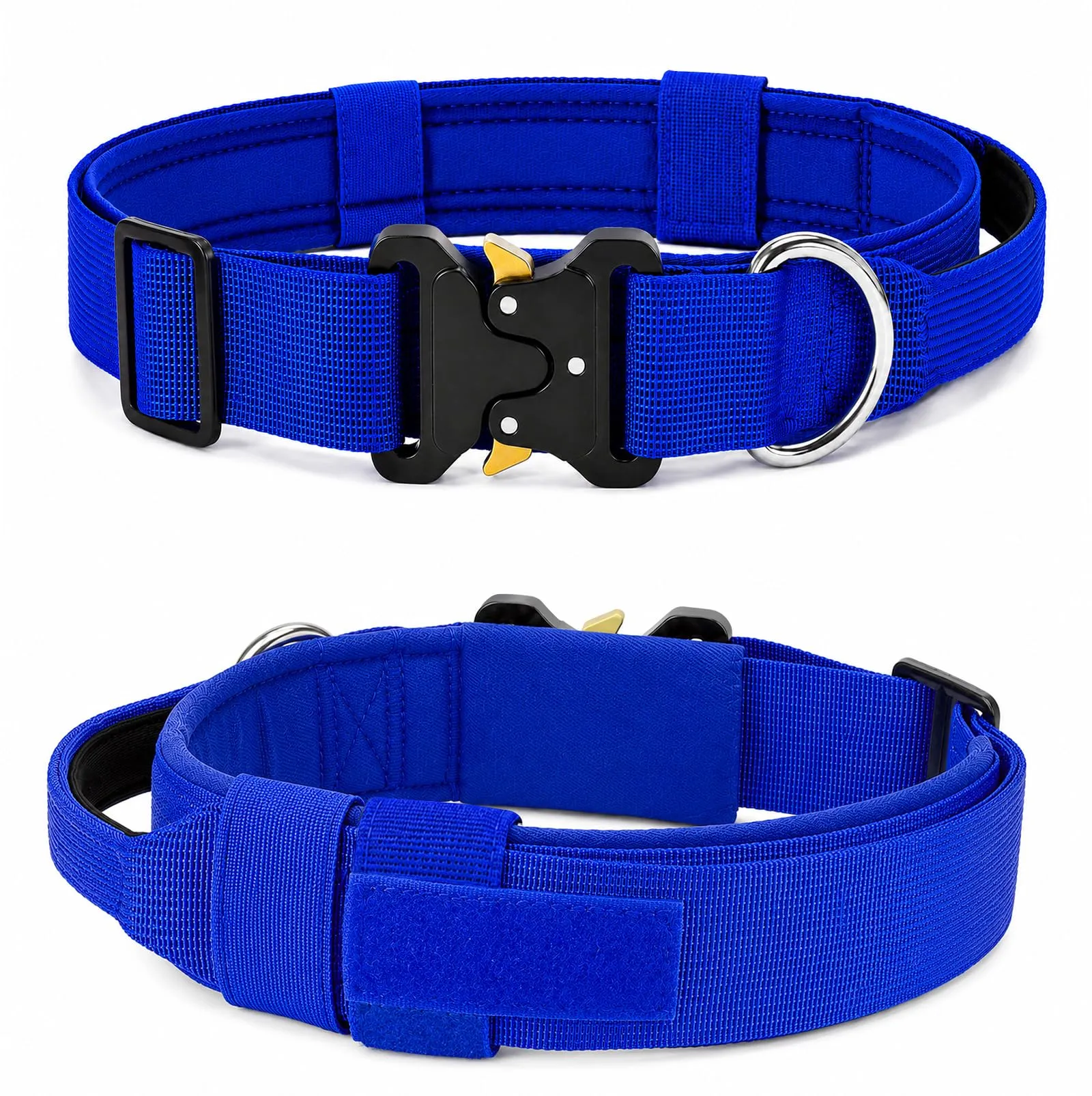 Collare Cane, Collare Tattico Regolabile per Cani Taglia Grande e Media, Larga 3,8 cm, Collari Militare in Nylon per Cani con Maniglia e Robusta Fibbia Metallica Sblocco Rapido (Blu Navy, M) - immagine 8