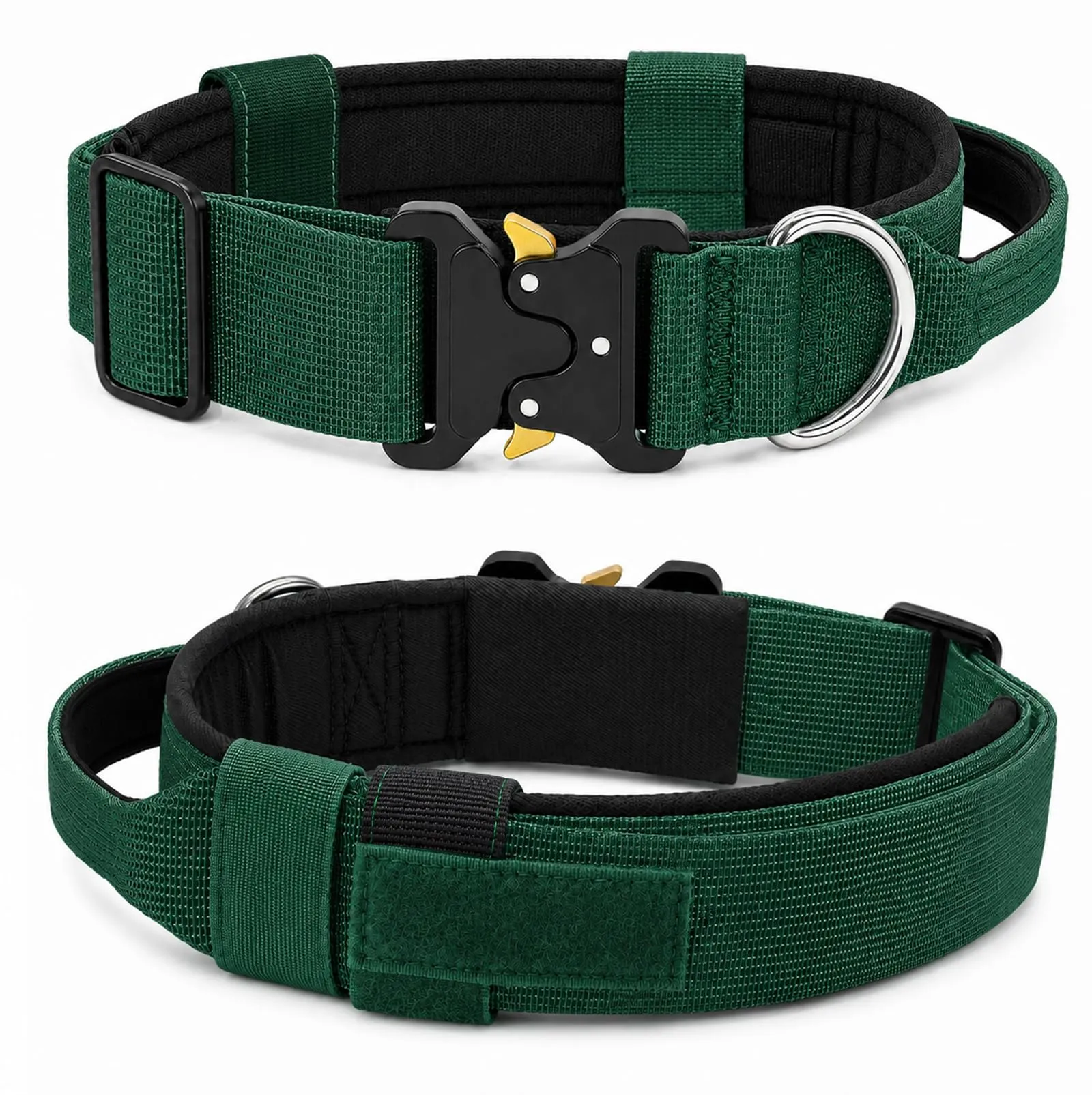 Collare Cane, Collare Tattico Regolabile per Cani Taglia Grande e Media, Larga 3,8 cm, Collari Militare in Nylon per Cani con Maniglia e Robusta Fibbia Metallica Sblocco Rapido (Verde Smeraldo, M) - immagine 8
