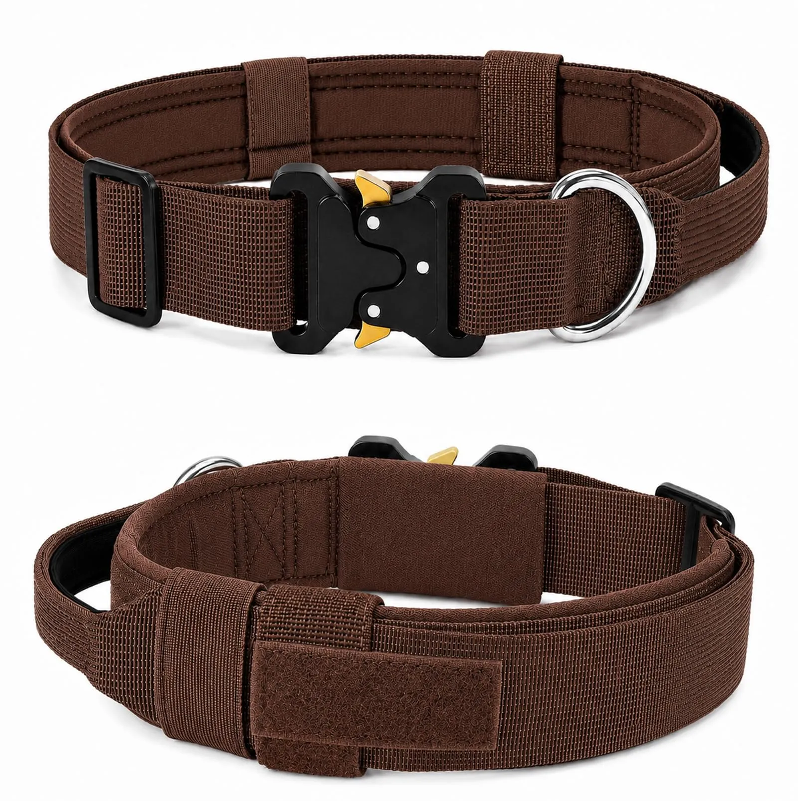 Collare Cane, Collare Tattico Regolabile per Cani Taglia Grande e Media, Larga 3,8 cm, Collari Militare in Nylon per Cani con Maniglia e Robusta Fibbia Metallica Sblocco Rapido (Marrone Scuro, XL) - immagine 8
