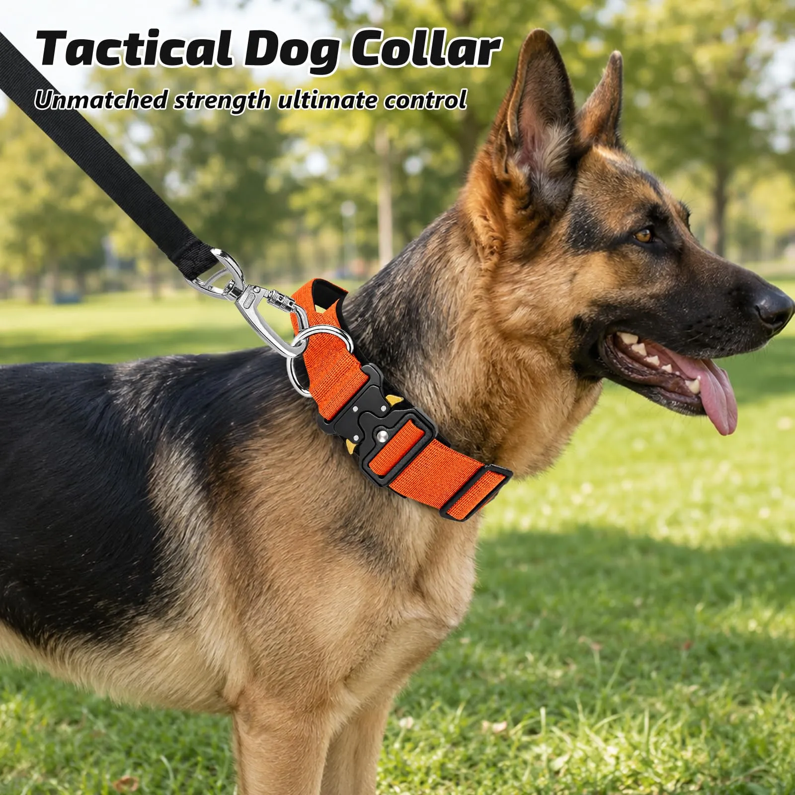 Collare Cane, Collare Tattico Regolabile per Cani Taglia Grande e Media, Larga 3,8 cm, Collari Militare in Nylon per Cani con Maniglia e Robusta Fibbia Metallica Sblocco Rapido (Arancione, M) - immagine 7