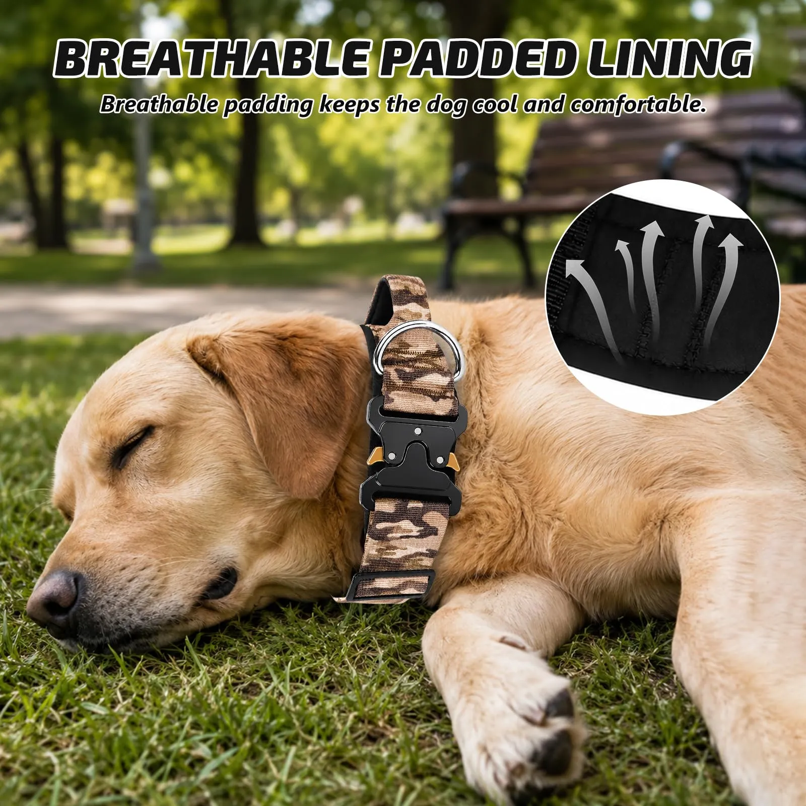 Collare Cane, Collare Tattico Regolabile per Cani Taglia Grande e Media, Larga 3,8 cm, Collari Militare in Nylon per Cani con Maniglia e Robusta Fibbia Metallica Sblocco Rapido (Kaki Mimetico, XL) - immagine 4