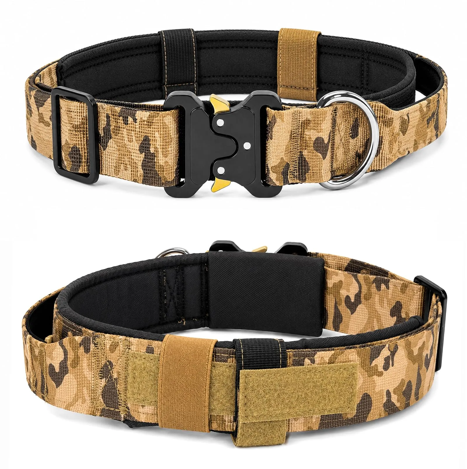 Collare Cane, Collare Tattico Regolabile per Cani Taglia Grande e Media, Larga 3,8 cm, Collari Militare in Nylon per Cani con Maniglia e Robusta Fibbia Metallica Sblocco Rapido (Kaki Mimetico, XL) - immagine 8
