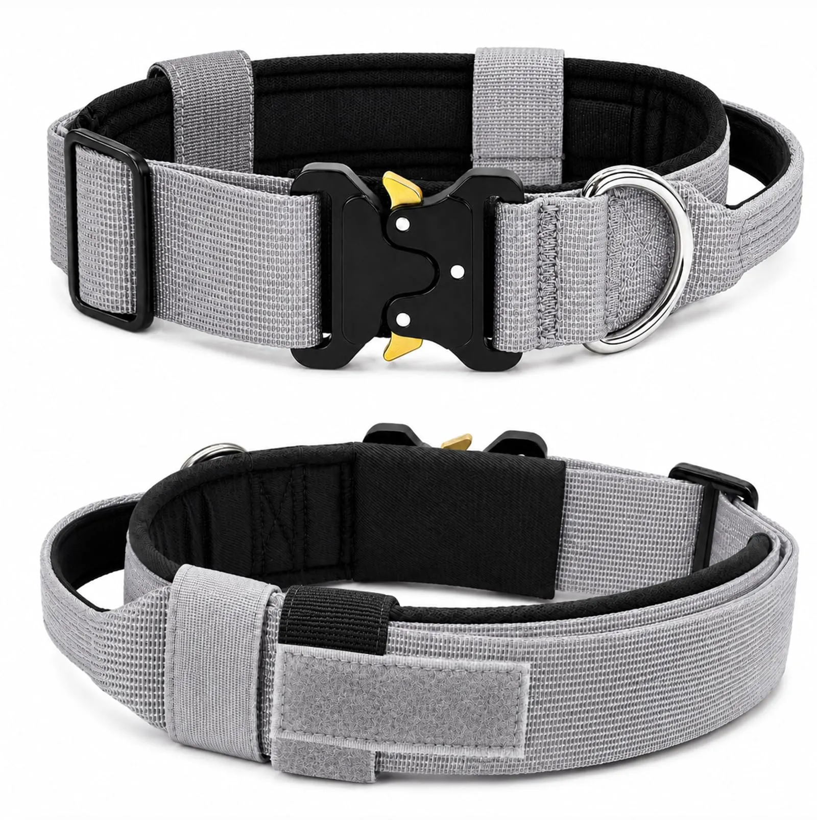 Collare Cane, Collare Tattico Regolabile per Cani Taglia Grande e Media, Larga 3,8 cm, Collari Militare in Nylon per Cani con Maniglia e Robusta Fibbia Metallica Sblocco Rapido (Grigio, XL) - immagine 8