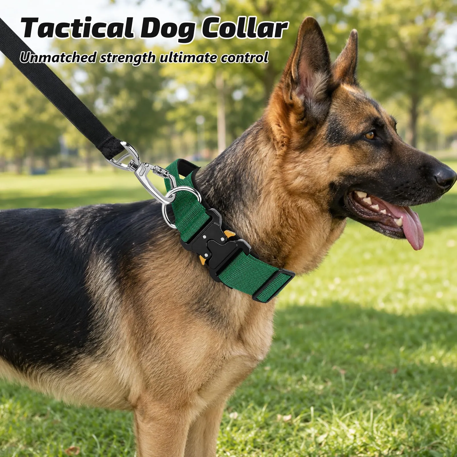 Collare Cane, Collare Tattico Regolabile per Cani Taglia Grande e Media, Larga 3,8 cm, Collari Militare in Nylon per Cani con Maniglia e Robusta Fibbia Metallica Sblocco Rapido (Verde Smeraldo, XL) - immagine 7