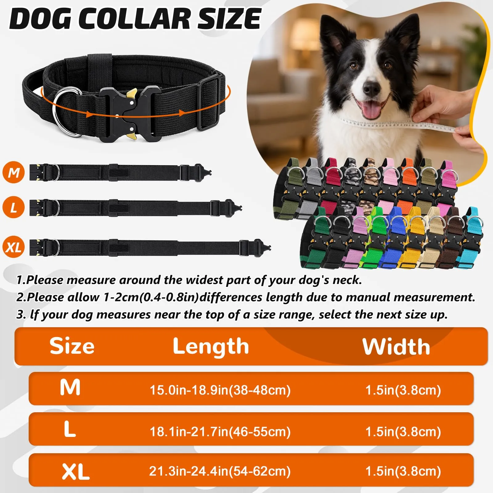 Collare Cane, Collare Tattico Regolabile per Cani Taglia Grande e Media, Larga 3,8 cm, Collari Militare in Nylon per Cani con Maniglia e Robusta Fibbia Metallica Sblocco Rapido (Giallo, M) - immagine 5