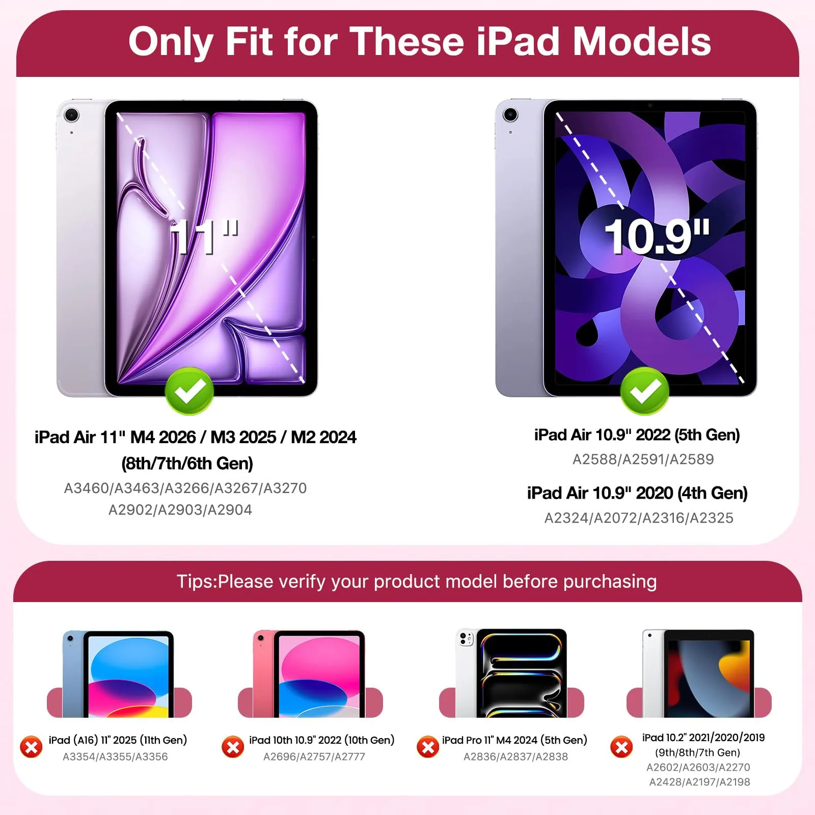 MoKo Custodia Sottile per iPad Air 11", iPad Air 5a/4a Gen, Vino Rosso - immagine 2