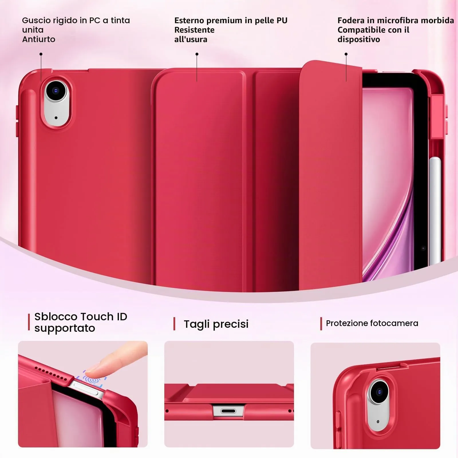 MoKo Custodia Sottile per iPad Air 11", iPad Air 5a/4a Gen, Vino Rosso - immagine 3